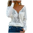 thumbnail image 1 of Sexy Tops For Women Stripe Printing Long Sleeve Shirt Tee Lady Splicing Zipper Blouse Trendy T-shirt Tees,White,XX-Large, 1 of 7