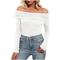 thumbnail image 1 of Sexy Tops for Women Fashion Slimming Off Shoulder Long Sleeve Pullover Ladies Summer Solid Casual T-Shirt Comfortable Breathable Tank Tops with Jeans, 1 of 1