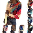 thumbnail image 1 of Sexy Tops for Women Long Sleeve Vintage Texture Print Blouses Y2k Going Out Tees Blouses Dressy Casual Crew Neck Spring Day T Shirts Blue S, 1 of 6