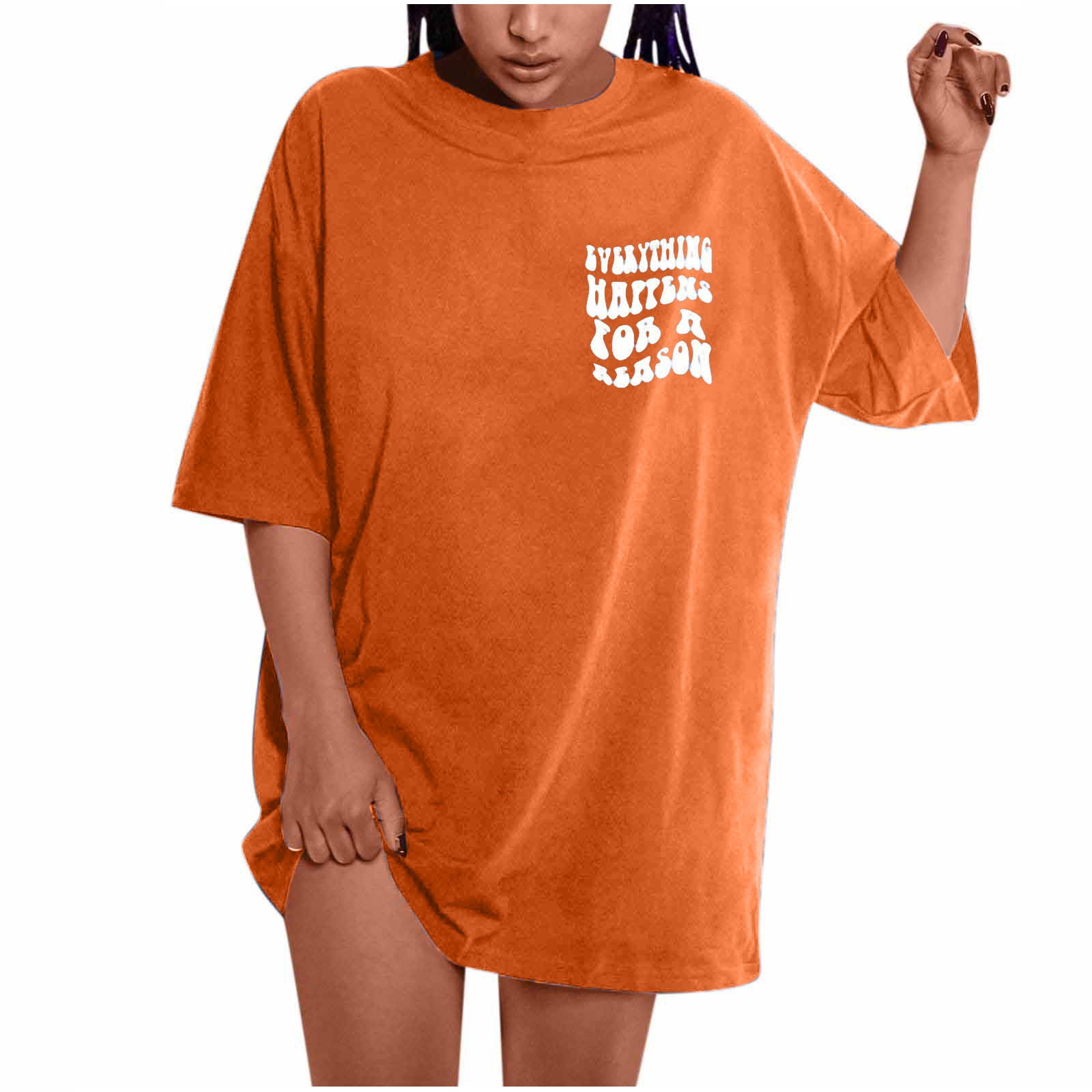 Sexy Tops for Women Oversized T Shirts For Plus Size Slogan Graphic Drop  Shoulder Short Sleeve Tops Summer Loose Pullover Tees Orange XXL 