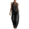 thumbnail image 1 of Sexy Two Piece Outfit Denim Set for Women 2 Piece Sexy Sleeveless Halter Neck Tank Top Vest Matching Jean Sets Wide Leg Pants Airport Outfits Casual Summer Trendy Vacation Clothe, 1 of 6