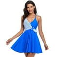 thumbnail image 1 of Sexy Two Piece Swimdress Swimsuits for Women Girl with Short Skirt Bottom V-Neck, 1 of 5