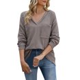 Sexy V Neck Long Sleeve Knit Top Women's Casual Slim Fit Thermal Blouse