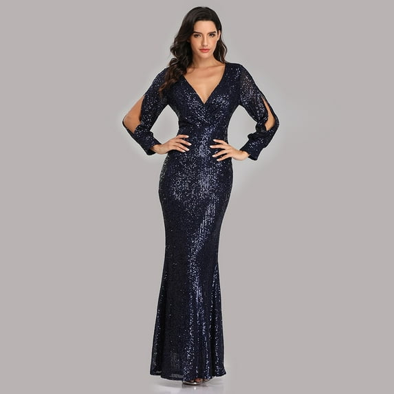 Sexy V-neck Mermaid Evening Dress Long Formal Prom Party Gown Full Sequins long Sleeve Galadress Vestidos Women Dresses
