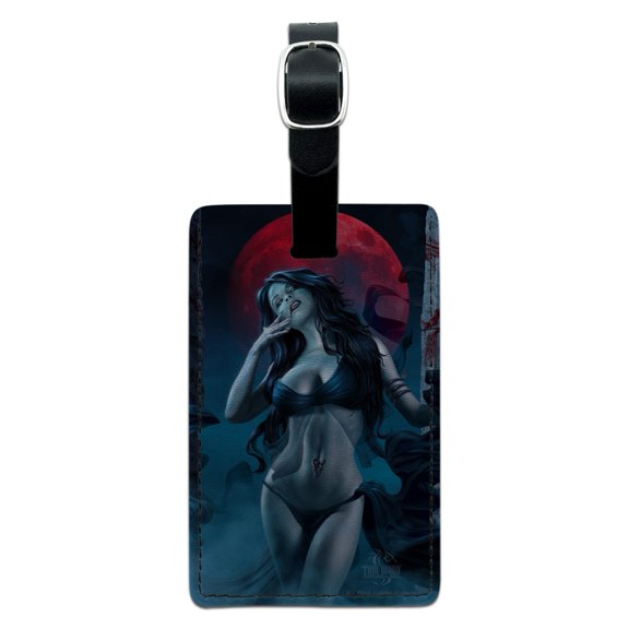 Sexy Vampire Blood Lust Red Moon Rectangle Leather Luggage Card Suitcase Carry-On ID Tag
