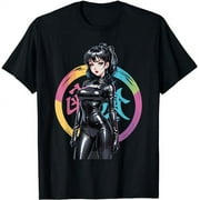 Sexy Waifu Anime Girl Japanese in Black Latex Suit T-Shirt