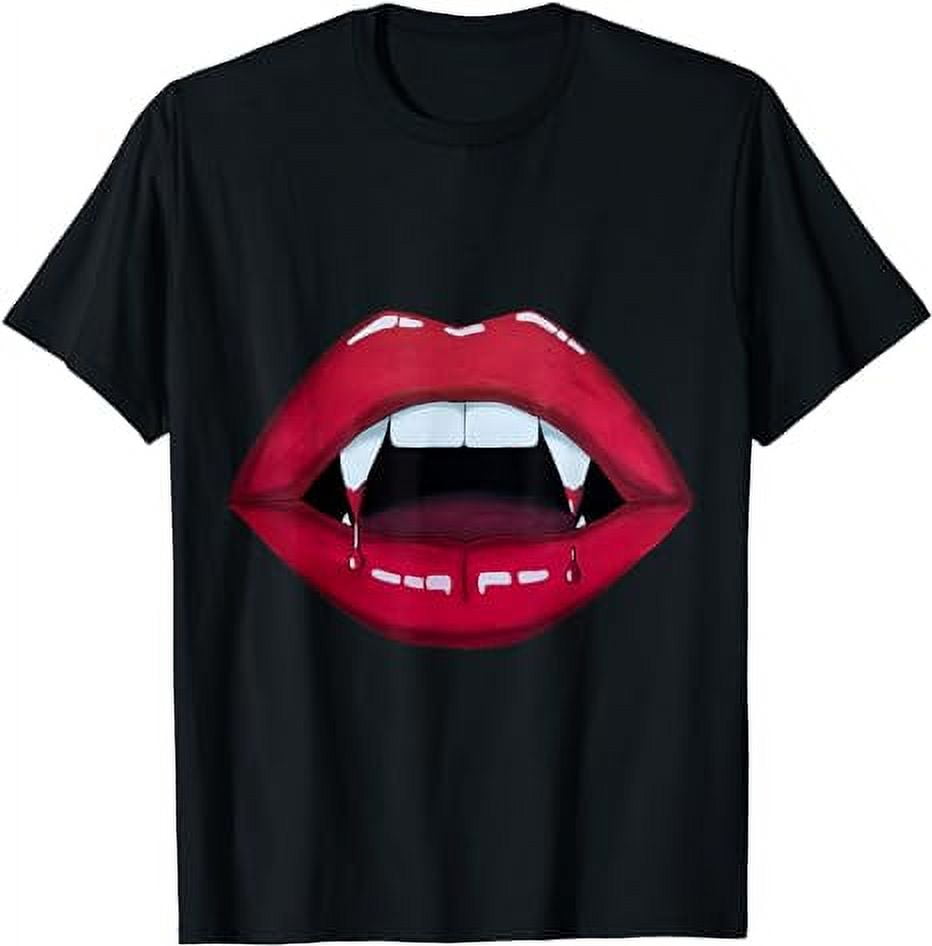 Sexy Woman Vampire Mouth Blood Fangs Teeth Bright Red Lips T-Shirt ...