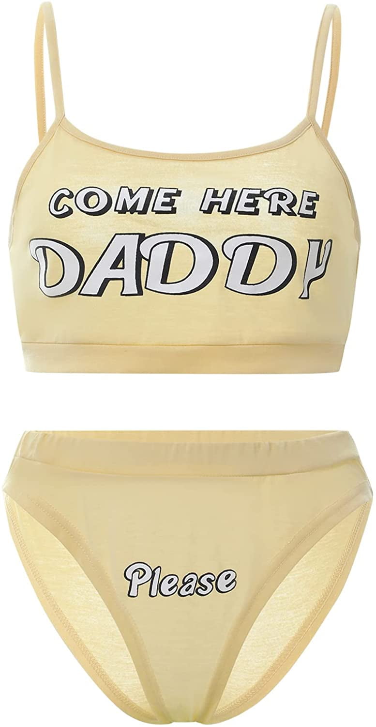 Sexy Women Come Here Daddy Please Strappy Lingerie Set 2PCS Slutty Underwear  Tank Tops and Panty Pajamas Sleepwear 