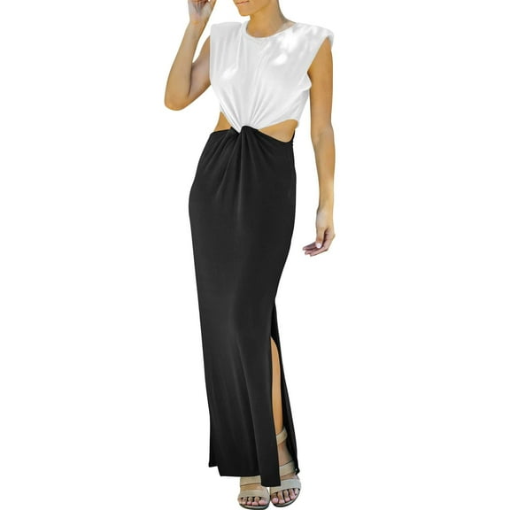 Sexy Women Cut out Bodycon Maxi Dress Slit Split Sleeveless Vneck Long Dresses Formal Elegant Party Club Dress Summer