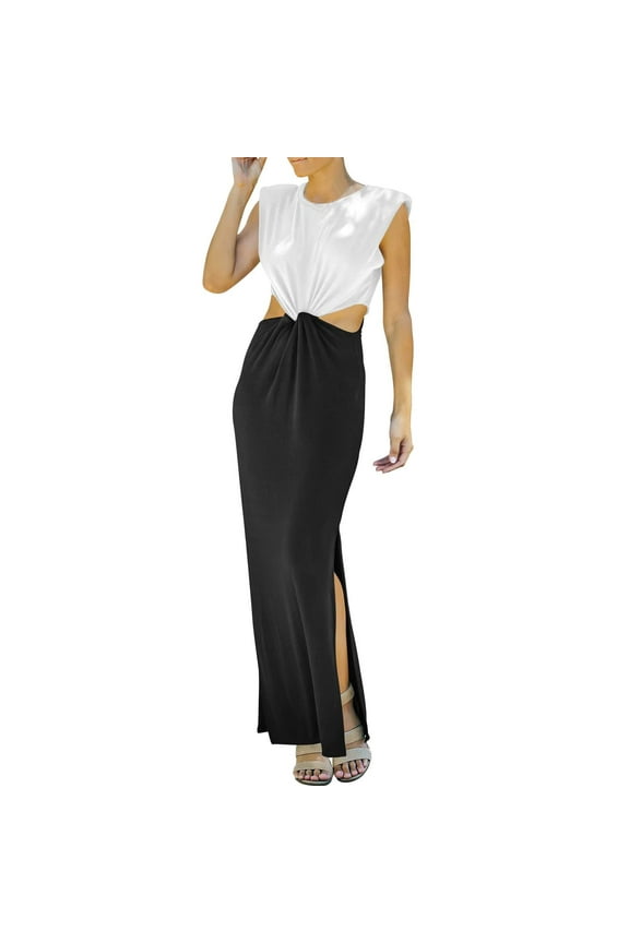 Sexy Women Cut out Bodycon Maxi Dress Slit Split Sleeveless Vneck Long Dresses Formal Elegant Party Club Dress Summer
