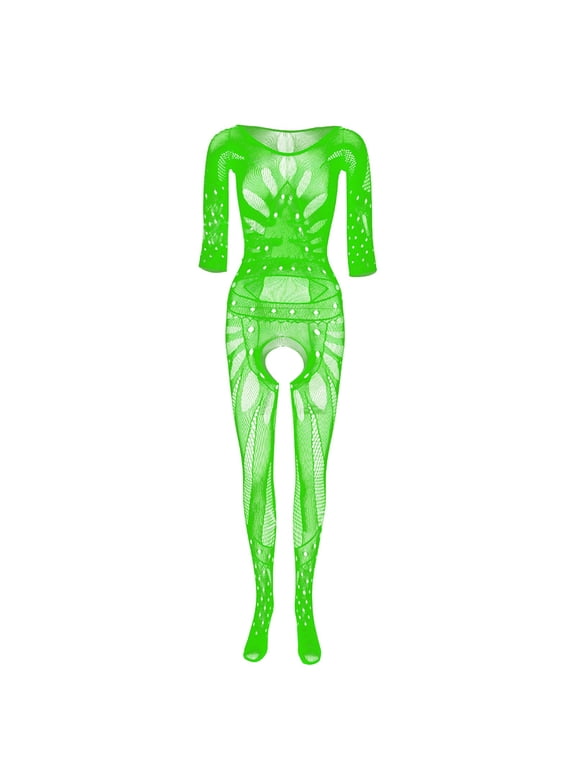 Sexy Women Fishnet Sheer Open Crotch Body Stocking Bodysuit