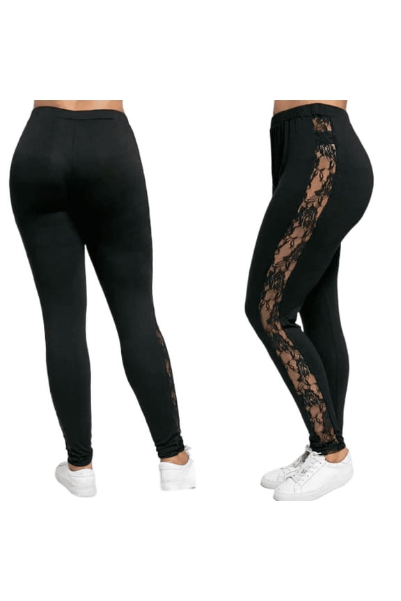 Sexy Women Holllow Out Lace Leggings Sexy High Waist Bandage Pants Insert Sheer Leggings Viscose Elastane