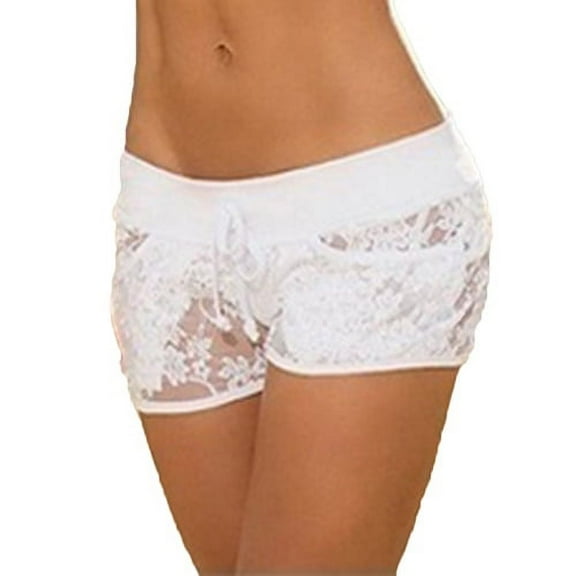 Sexy Women Lace See Through Solid Color Summer Shorts Low Rise Clubwear Pants