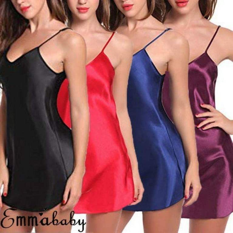 Sexy Women Lace Silky Soft Shiny Satin Chemise Nightdress Nighty Nightwear  8-16 