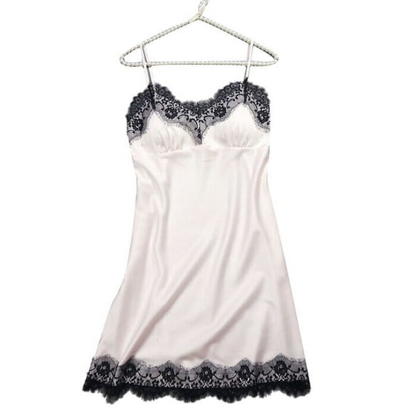 LilyLLL Womens Babydoll Satin Silk Lingerie Chemise Lace Sleepwear Pajamas Nightdress