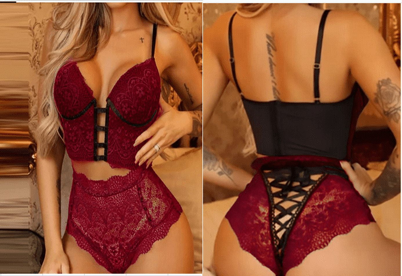 Women Sexy Underwear Bra Thong Lingerie Hot Erotic Lace Three Point Sleep  Wear Night Gowns Sexy Outfit Porno Ladies Bra Suits Q0705