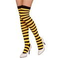 thumbnail image 1 of Sexy Women's Cotton Striped Thigh High Stockings Plus Size Over Knee Long Socks, 1 of 2