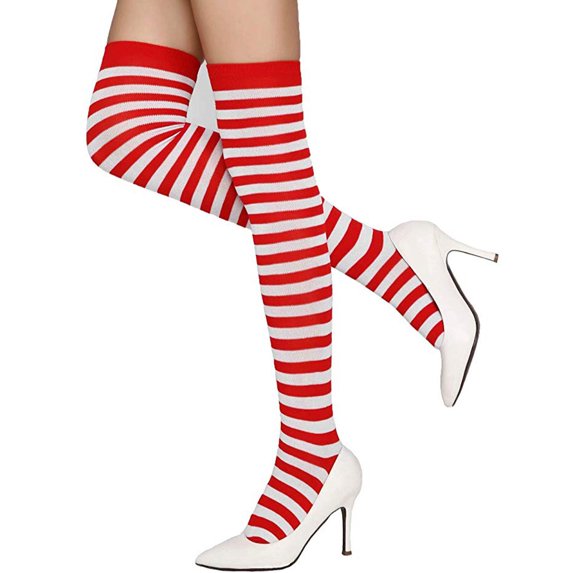 Sexy Women's Cotton Striped Thigh High Stockings Plus Size Over Knee Long Socks