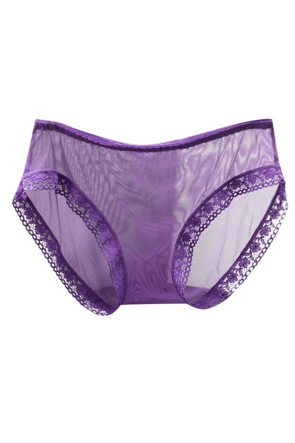 Sexy Women's Lace Edge Transparent Mesh Low Waist Plus Size Ultra Thin Lifting Triangle Underwear - Flower Embroidery, Daily/Casual/Club Wear