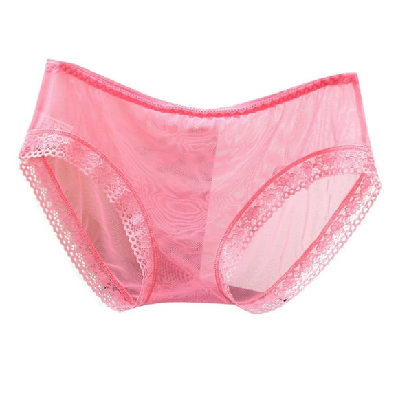 Sexy Women's Lace Edge Transparent Mesh Low Waist Plus Size Ultra Thin Lifting Triangle Underwear - Flower Embroidery, Daily/Casual/Club Wear