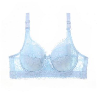 Sexy Women's Lace Unlined Underwire Push Up Bra Solid Color，Light Blue#02