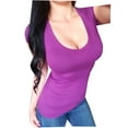 thumbnail image 1 of Sexy Women's Low-Cut Basic Deep V Neck Short Sleeve Solid Fitted Tee Shirt Top, 1 of 1