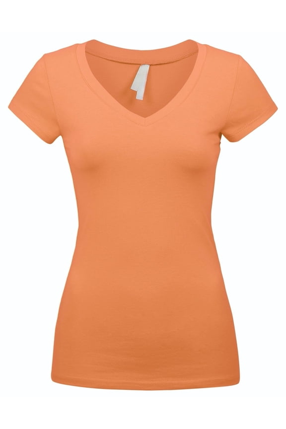 Sexy Women's Low-Cut Basic Deep V Neck Short Sleeve Solid Fitted Tee Shirt Top