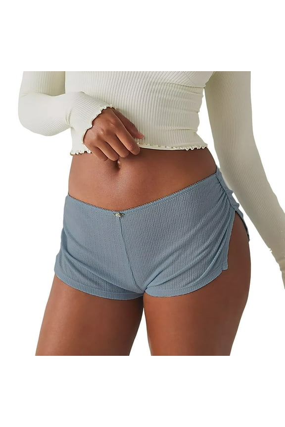 Sexy Women's Low Waist Micro Shorts Side Slit Mini Boy Shorts Casual Sleepwear Pajama Bottoms Comfortable Stretchy Soft