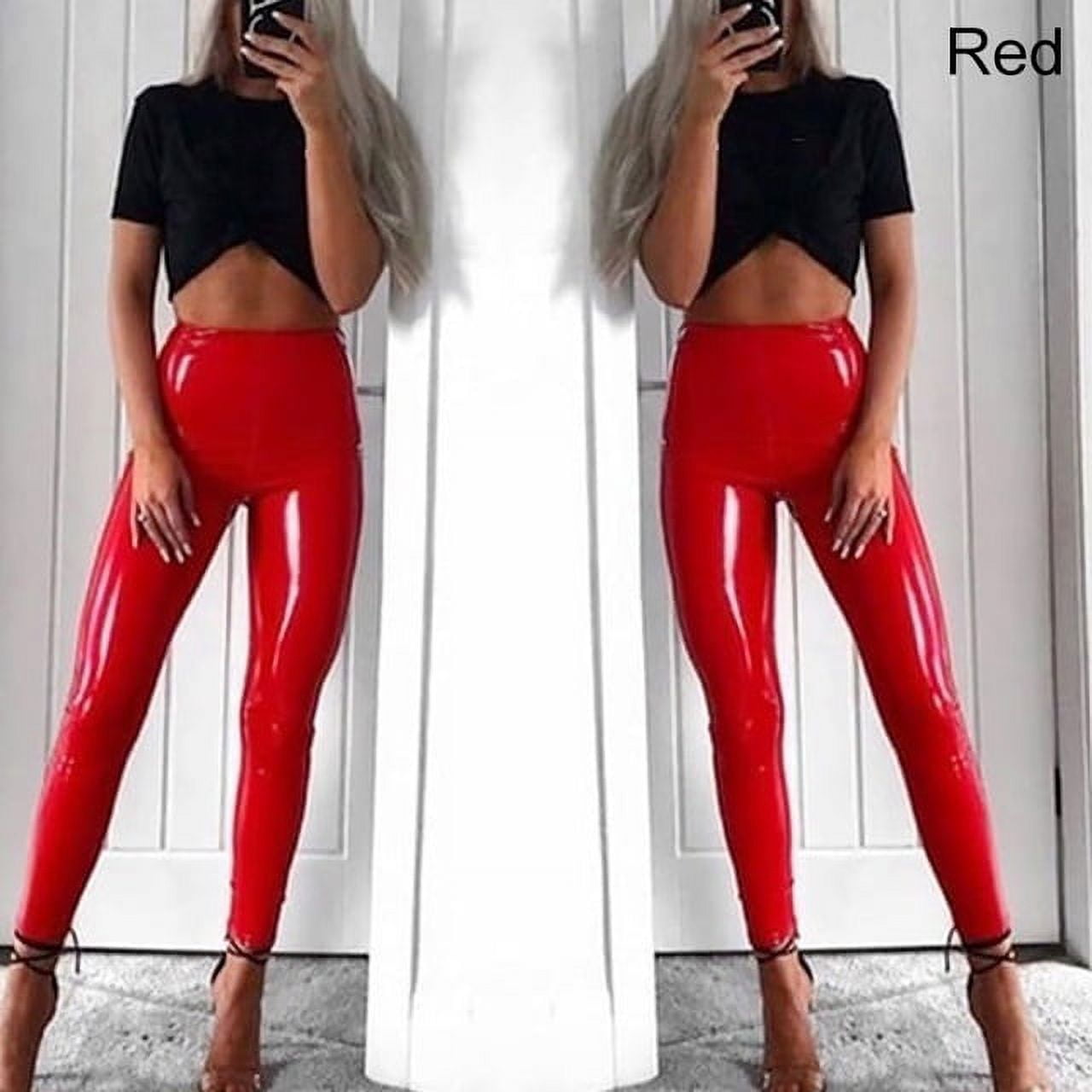Sexy Women s Pants Leather Skinny Elastic Jeggings Cosplay PU Leather Leggings Latex Clothes Plus Size Club Girl Clothing Walmart