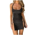 thumbnail image 1 of Sexy Women's Silk Mini Dress Elegant Bodycon Formal Party Gown Shiny Split Neck Lingerie Style Short Skirt Evening Attire, 1 of 2