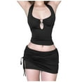thumbnail image 1 of Sexy Women's Skirt Suit Two Piece Outfit Backless Crop Top with Drawstring Mini Skirt Set Elegant Party Club Wear, 1 of 2
