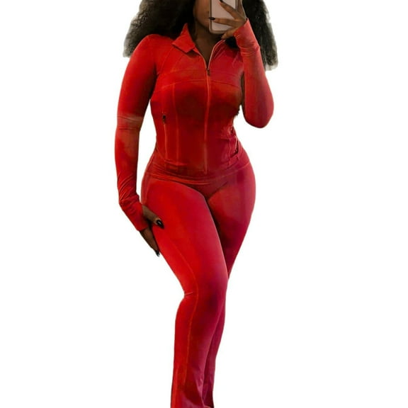 Sexy Women's Two Piece Outfit Ribbed Bodycon Set Long Sleeve Shirt with High Waist Flare Pants, Tummy Control Yoga Lounge Wear, Casual Street Style Fashion