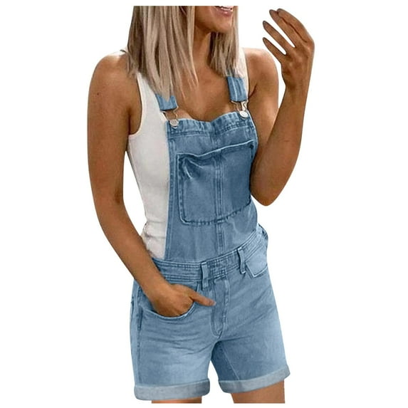 Sexy and Fashionable Women's Denim Overalls, Button Front, Short Sleeves, for Daily and Casual Wear