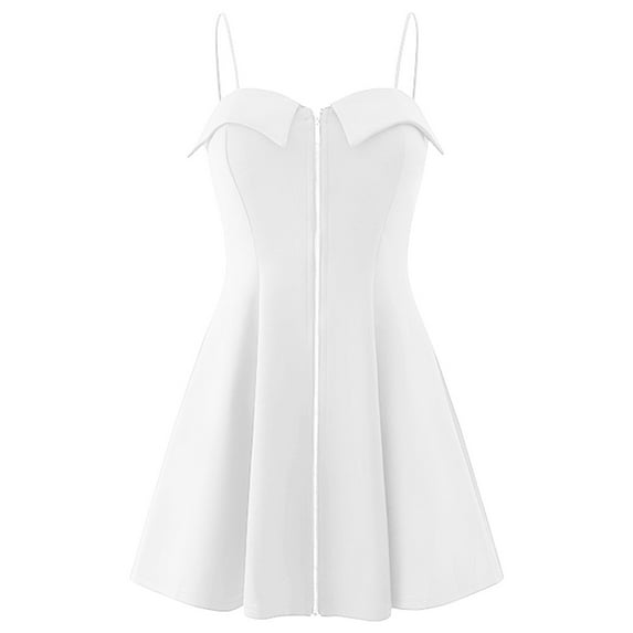 Sexy low-cut, waist-closed and belly-covered dress with halter top.