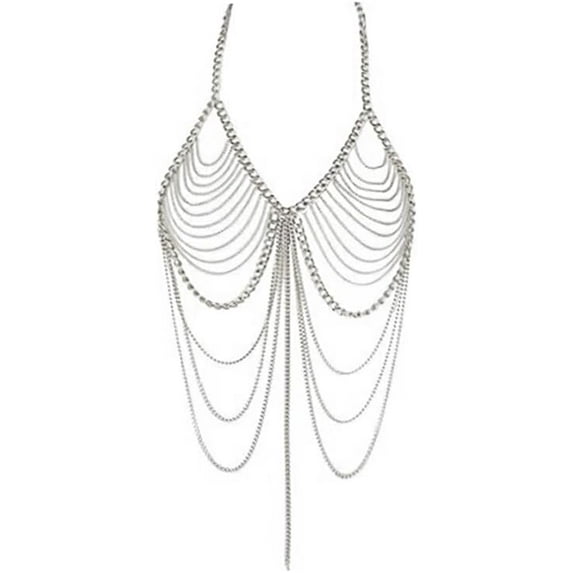 Sexy tassel body chain bra chain gold body jewelry bikini chain beach shoulder chain accessories carnival nightclub party gift (golden-3666)