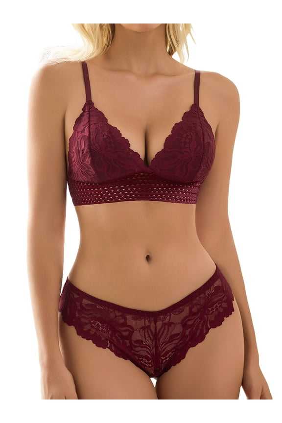 Lace Bra and Panty Set Sexy Lingerie Hook & Eye Underwear (No Padded)