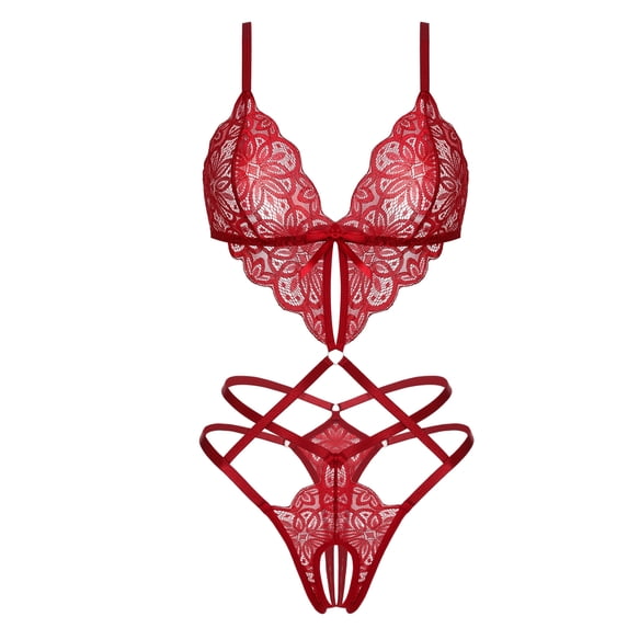 KISSGAL Lingerie for Women Deep V Lace Bodysuit Sexy Cut Out One Piece Lingerie Nightwear