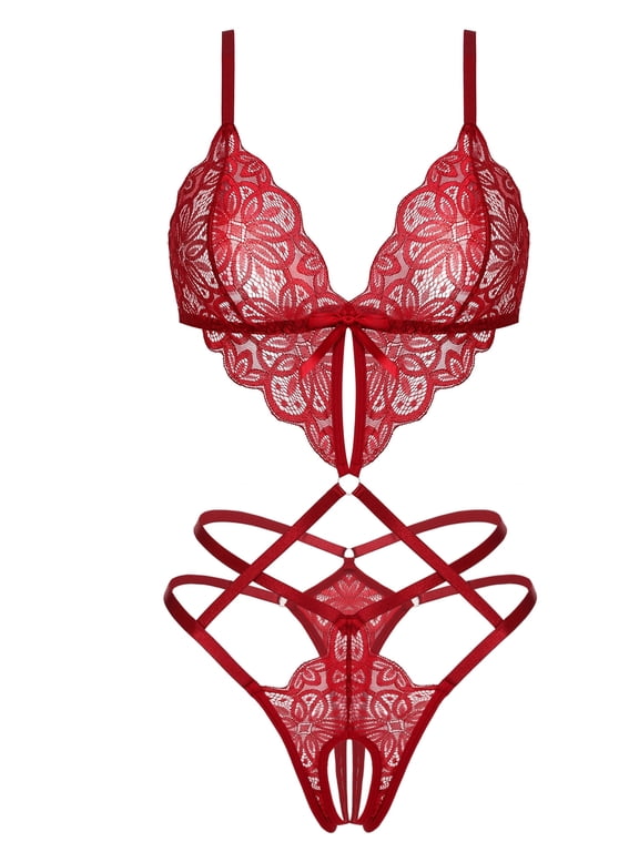 Lingerie for Women Deep V Lace Bodysuit Sexy Cut Out One Piece Lingerie Nightwear