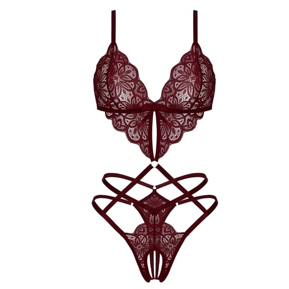 KISSGAL Lingerie for Women Deep V Lace Bodysuit Sexy Cut Out One Piece Lingerie Nightwear