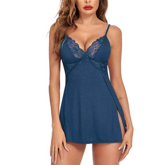 Sexyfree Lingerie for Women Lace Chemise Side Slit Nigtgown Sleepwear Sexy Nightdress
