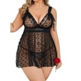thumbnail image 1 of Sexyfree Plus Size Lingerie for Women Heart Print Lace Nightwear Sheer Cheimse Sleepwear with Lace Up Bows for Valentine, 1 of 4