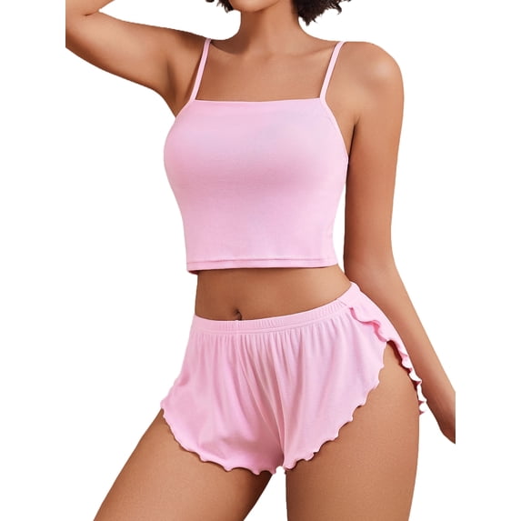 KISSGAL Ribbed Pajamas Set for Women Sexy Cami with Side Slit Shorts Sleepwear Lingerie 2 Piece Pjs Nightwear