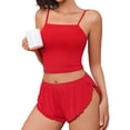 thumbnail image 1 of KISSGAL Ribbed Pajamas Set for Women Sexy Cami with Side Slit Shorts Sleepwear Lingerie 2 Piece Pjs Nightwear, 1 of 7