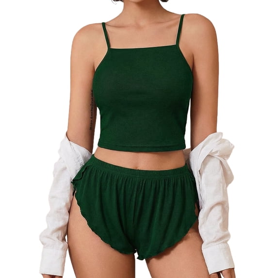 KISSGAL Ribbed Pajamas Set for Women Sexy Cami with Side Slit Shorts Sleepwear Lingerie 2 Piece Pjs Nightwear