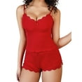 thumbnail image 1 of Sexyfree Women Pajama Set Sexy Lace Trim Cami and Side Slit Shorts Sleepwear V Neck Pjs Nightwear, 1 of 5