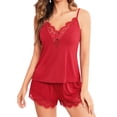 thumbnail image 1 of Sexyfree Women Pajamas Set Sexy Lace Trim Cami and Shorts Pjs Deep V Neck Sleepwear Sleeveless Nightwear, 1 of 4