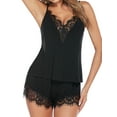 thumbnail image 1 of Sexyfree Women Pajamas Set Sexy Lace Trim Cami and Shorts Pjs Deep V Neck Sleepwear Sleeveless Nightwear, 1 of 7