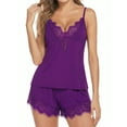 thumbnail image 1 of Sexyfree Women Pajamas Set Sexy Lace Trim Cami and Shorts Pjs Deep V Neck Sleepwear Sleeveless Nightwear, 1 of 4