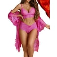 thumbnail image 1 of Sexyfree Women Sexy Lingerie Set 3 Piece Lace Kimono Robe with Bra and Panty Sheer Sleepwear, 1 of 4