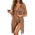 thumbnail image 1 of Sexyfree Women Sexy Lingerie Set 3 Piece Lace Kimono Robe with Bra and Panty Sheer Sleepwear, 1 of 4